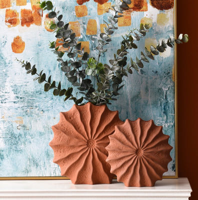 ২ টির সেট, টেরাকোটা ভাস্কর্য, ফুলের ভাস্কর্য, শুকনো ফুলের ভাস্কর্য, কাটিয়া ফুলের ভাস্কর্য, পতনের সাজসজ্জা