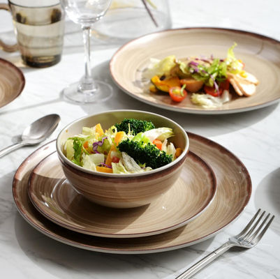 বাদামী রঙের প্লেট মেলামাইন সেট চিপ মুক্ত গোলাকার