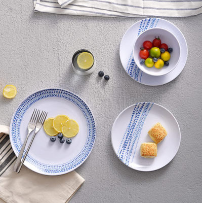 12pcs রাস্তার মেলামাইন ডিনারওয়্যার সেট ডিশওয়াশার নিরাপদ বৃষ্টি