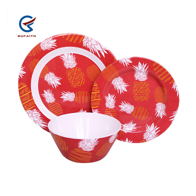 3PCS রেড মেলামাইন ডিনারওয়্যার সেট ক্যাম্পিংয়ের জন্য ইনডোর আউটডোর ব্যবহারের রান্নাঘর